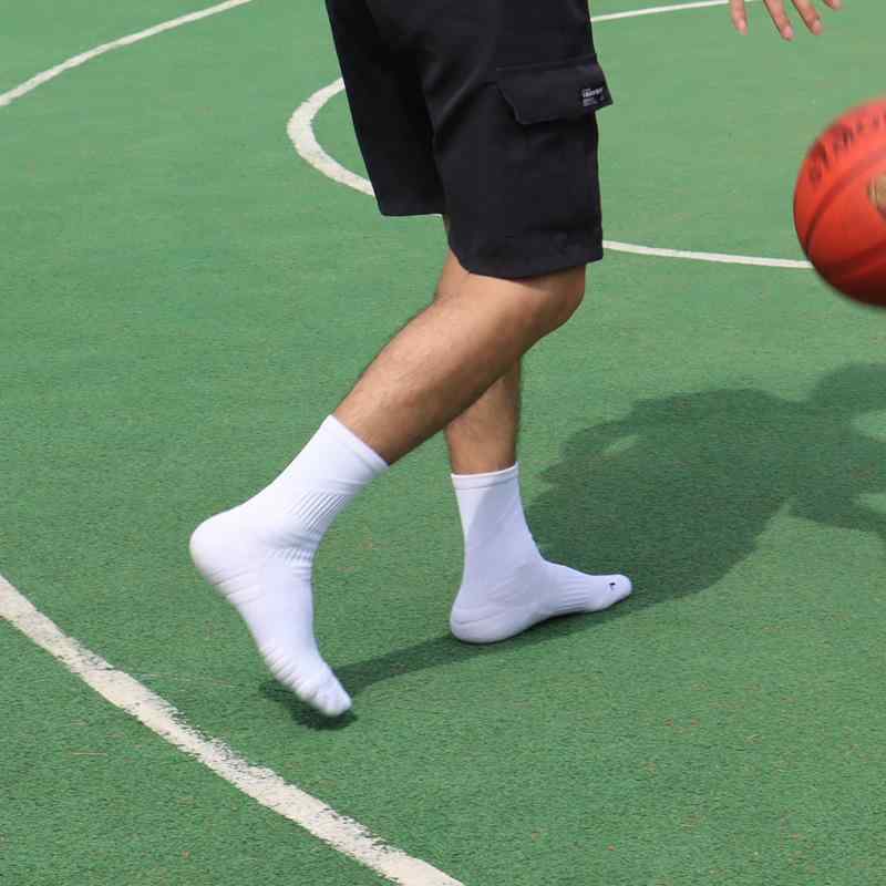靴下 メンズ スポーツ ソックス バスケットボール用 厚手 パイル地 吸湿 排汗 滑り止め 白 黒