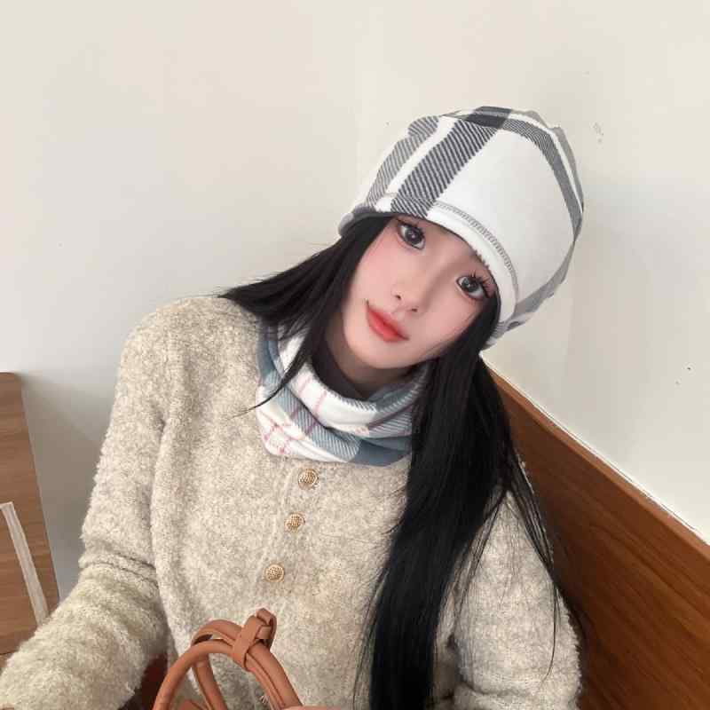 ネックウォーマー メンズ レディース 男女兼用 防寒 帽子 秋冬 防風 格子柄 灰白 カキ 藍色