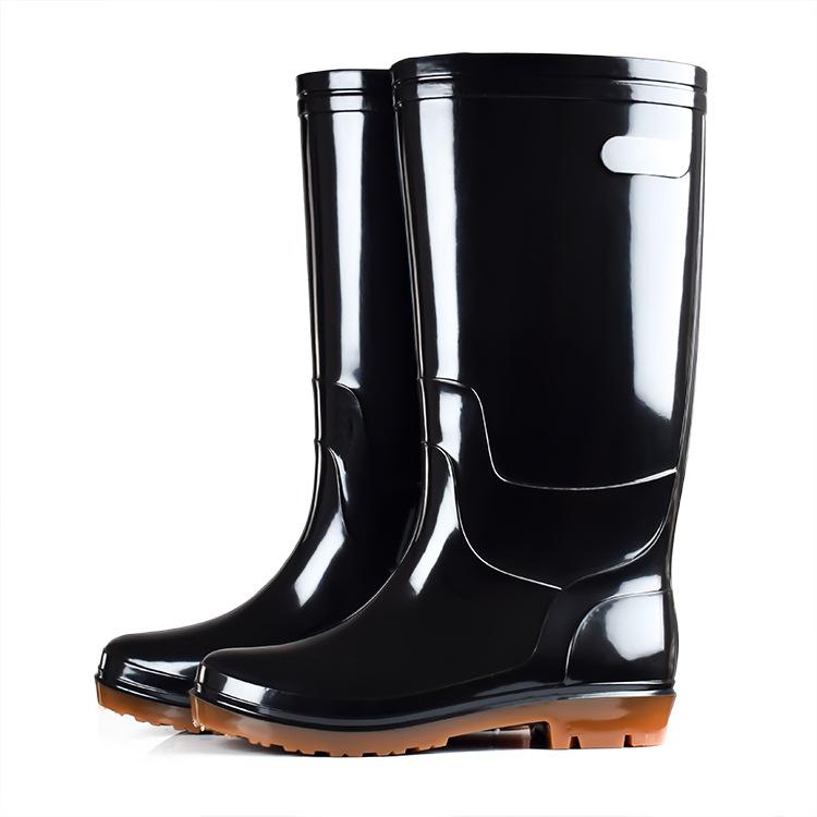 レインシューズ メンズ 男性用 防水 滑り止め 耐摩耗性 PVC製 ロングブーツ 黒 38cm丈 高筒 ワークシューズ 作業靴 普段使い 四季(x3)