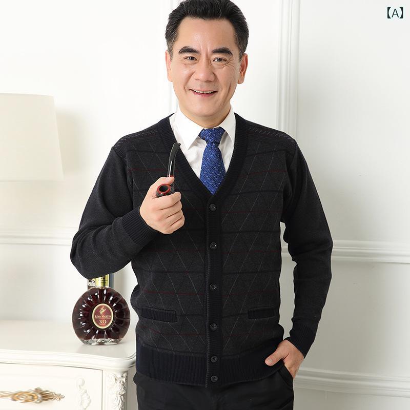 ニット カーディガン メンズ 男性用 ウール混 Vネック 提花 ビジネス シニア 紳士 秋冬 あったか 暖かい ゆったり リラックス リラックスウェア 部屋着 カジュアル 高弾性 伸縮性 ブラック 黒 グレー ベージュ linears-10733745 LINEAR shop サンプル画像2
