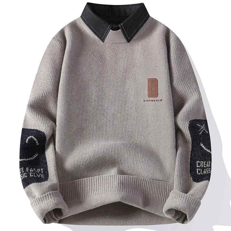 ニット メンズ ニットシャツ 長袖 裏起毛 暖かい 厚手 カッターシャツ風 トップス 秋冬 プルオーバー ..