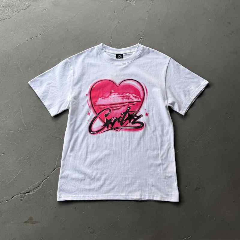 Tシャツ 男女兼用 ストリート ヒップホップ コットン 夏 半袖 ラブ ハート柄 白