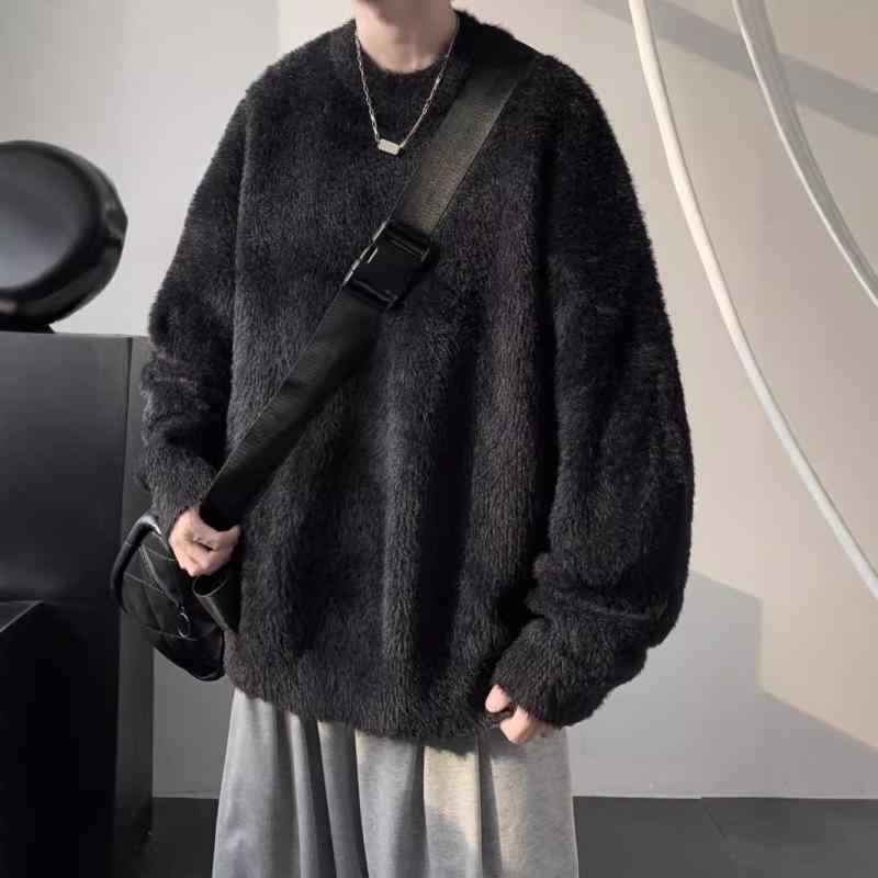 ニット メンズ ニットセーター 厚手 暖かい クルーネック プルオーバー リブ袖口 ポリエステル 春秋冬 黒 白 M L XL XXL XXXL 普段使い
