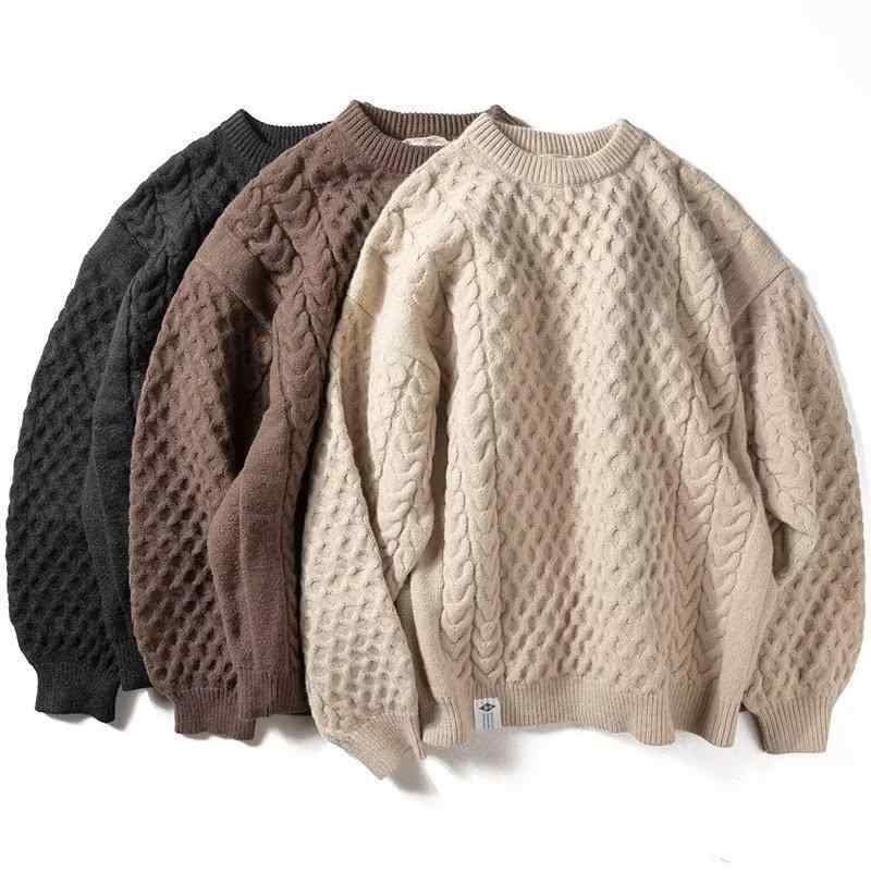 ニット メンズ ルーズフィット セーター ラウンドネック プルオーバー トップス 長袖 暖かい 春秋 普段使い デイリー ポリエステル ブラック 杏色 カーキ