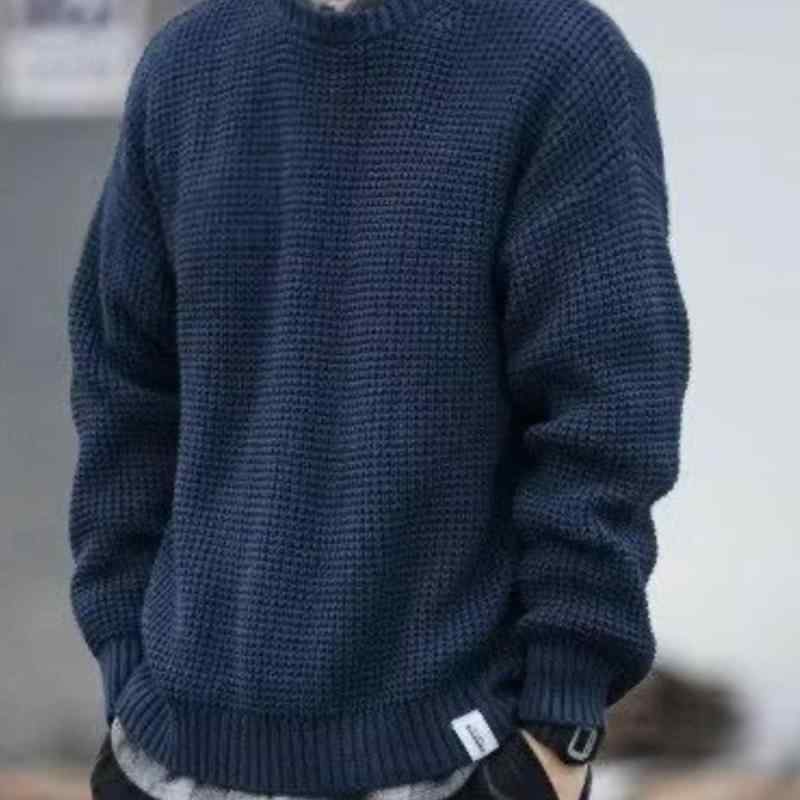 ニット メンズ カーディガン 秋冬 トップス 長袖 丸首 プルオーバー ゆったり 厚手 レトロ カジュアル 普段使い 黒 ブラック 紺 ネイビー グレー ブラウン