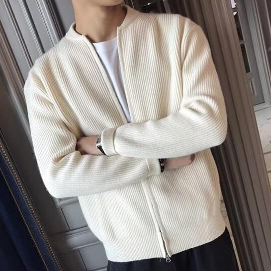 ニットカーディガン メンズ 秋冬物 シンプル 無地 長袖 ルーズフィット 立ち襟 ニットアウター 普段使い 通勤 グレー 黒