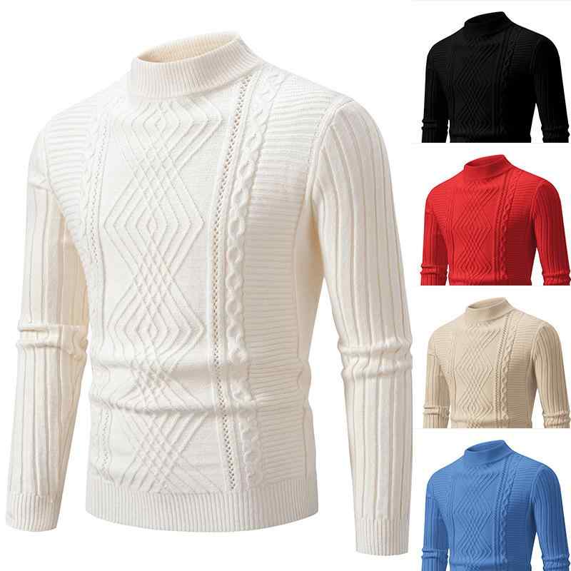 Knit Sweater - ニット メンズ ケーブル編み 秋冬 プルオーバー ハーフハイネック トップス 長袖 厚手 防寒 暖か カットソー セーター オフホワイト ブラック レッド カーキ ネイビー(x2)