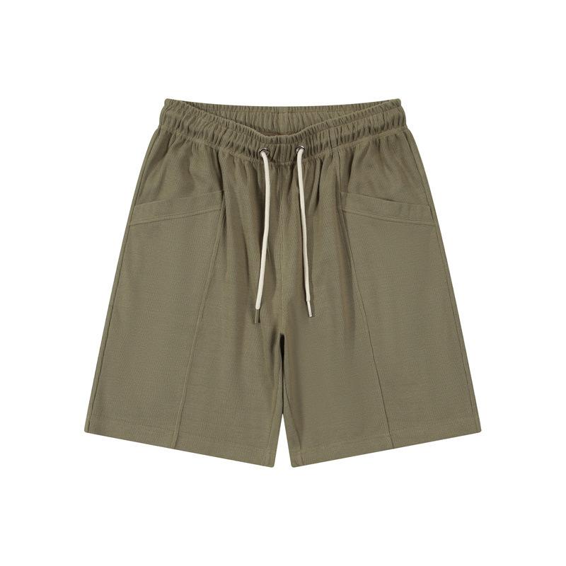 Pants - ハーフパンツ メンズ 5分丈 ニット コットン 薄手 無地 ワイドレッグ ストレート スポーツ 花灰 黒 コーヒー 深灰 軍緑