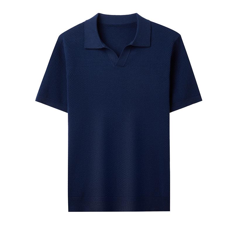 ニット メンズ ポロシャツ 半袖 コットン 提花 カットオフカラー カジュアル トップス 春夏 ホワイト ベージュ グレー グリーン ネイビー ブラック M L XL 2XL 3XL 4XL