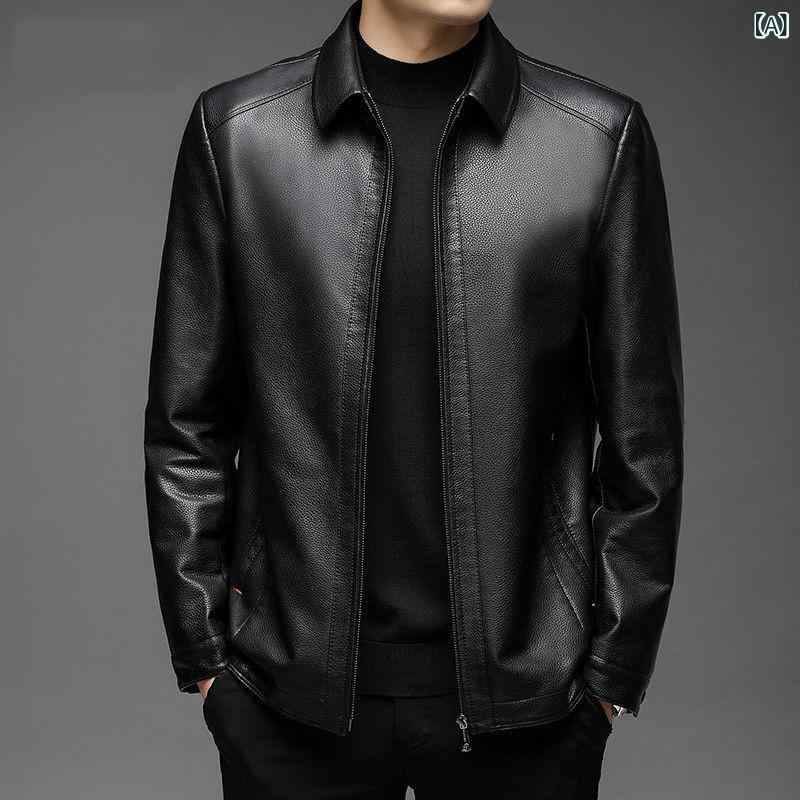 海 寧真 皮 皮 衣 男新 規格 品 男 式 父 男 服 男性 牛革 皮 ジャケット 男 服