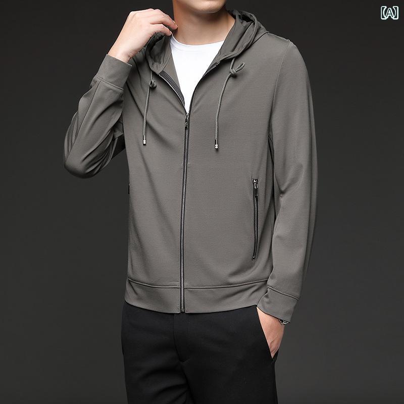 春 男性 スポーツウェア 帽子 付き カーディガン ジッパー 水洗い ジャケット カジュアル 男性 服 上着