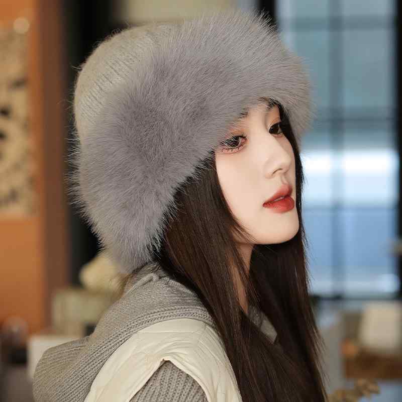 ニット帽 レディース 秋冬用 防寒 暖かい ウール 毛糸 フェイクファー ブラック グレー オフホワイト ..