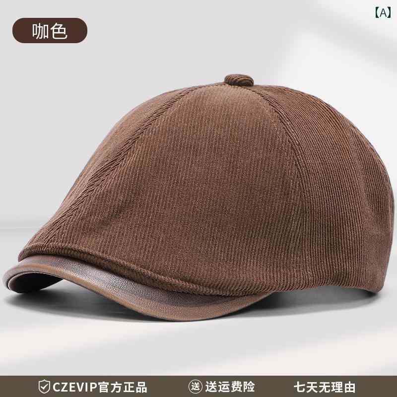 男性用 冬用 ブラウン ベレー帽 マイ ラード 風 レトロ コーデュロイ キャップ 紳士用 英国 画家 ニュ..