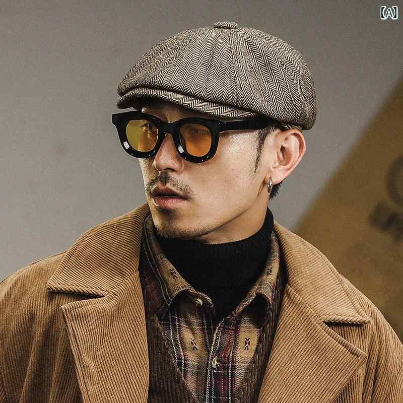 紳士 スタイル 英国 レトロ ベレー帽 メンズ ペインター キャスケット キャップ ひさし ピーキー ブラインダー ズ ショート ブリム 八 角 帽子