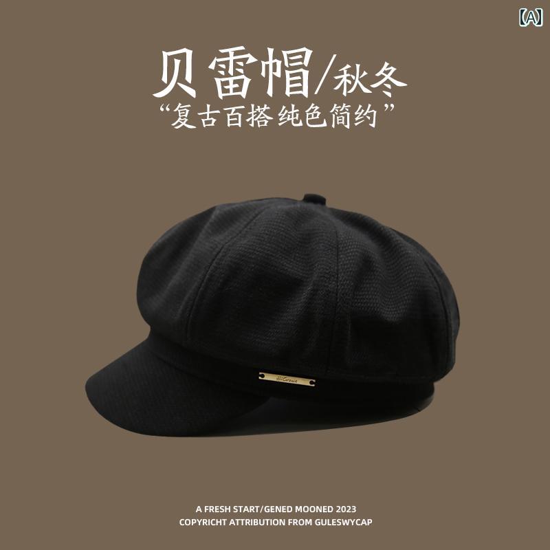 GULESWYCAP 冬用 ウール 八角形 帽子 日本の レトロ ベレー帽 フェイス 小さめの ニュース ボーイ ペインター ハット 男女兼用