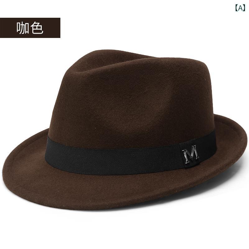 高温 設定 ハード トップ ブラウン プラスサイズ ウール 帽子 冬 フォーマル 英国 ジャズ ハット 男性用.カラフルカラーオシャレ