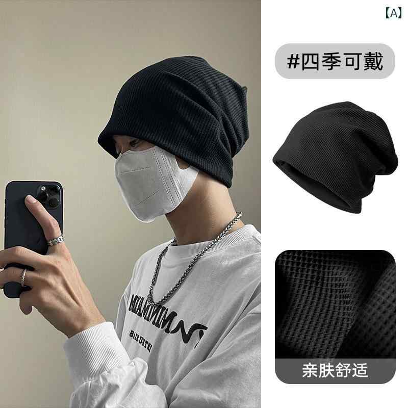 Cap, Hat - 黒 メンズ 冬な ヒープ ハット 男性の大きいサイズ 防寒 包 頭 ニット帽子 暖かい ウール.カラフルカラーオシャレ
