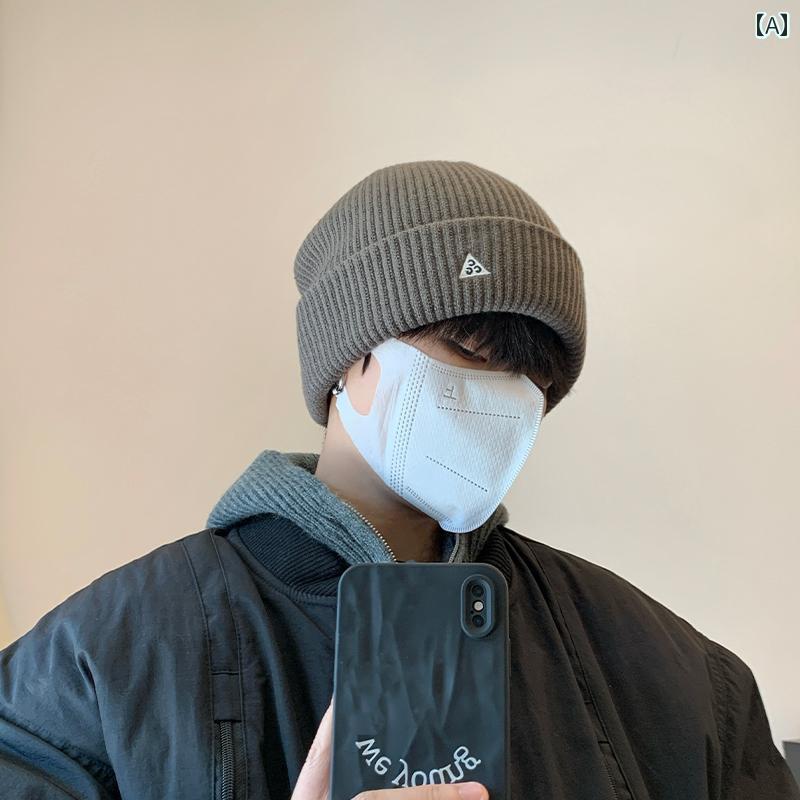 Cap, Hat - ニット帽 メンズ 秋冬 小さめ ウール 帽子 暖かい 防風 厚手 防寒 プルオーバー.カラフルカラーオシャレシンプルスタイル