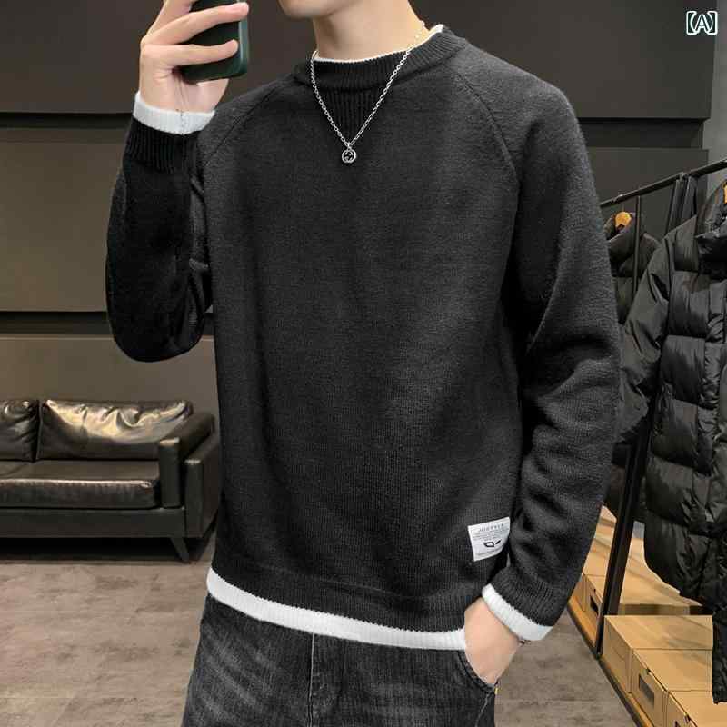 シェニールセーター メンズ 秋冬 ワンピース プラスベルベット 暖かい 厚手 ラウンドネック ボトム シャツ トップス インナーウェア