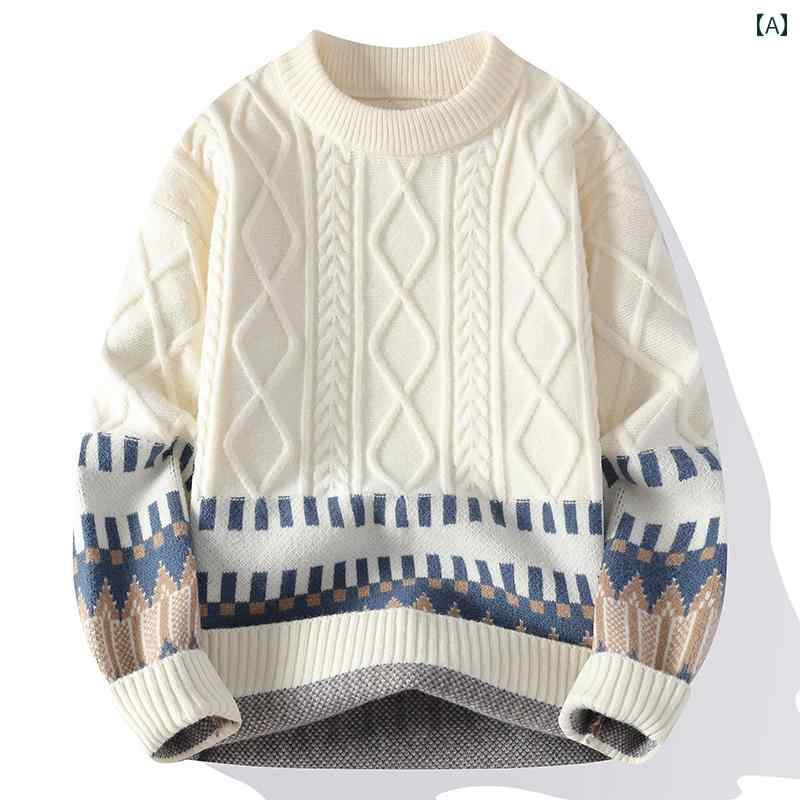 Knit Sweater - ジャカードセーター メンズ 秋冬 厚手 暖かい セーター カジュアル ルーズ メンズニット ボトム シャツ トップス.カラフルカラーオシャレ