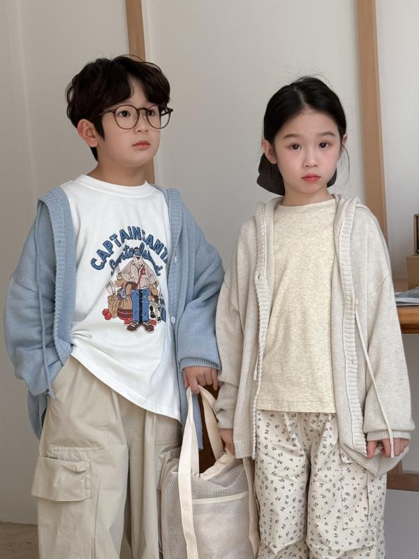 ニット・セーター キッズ 子供服 春物 ニットカーディガン 長袖 フード付き 無地 普段着 通園着 男の子..