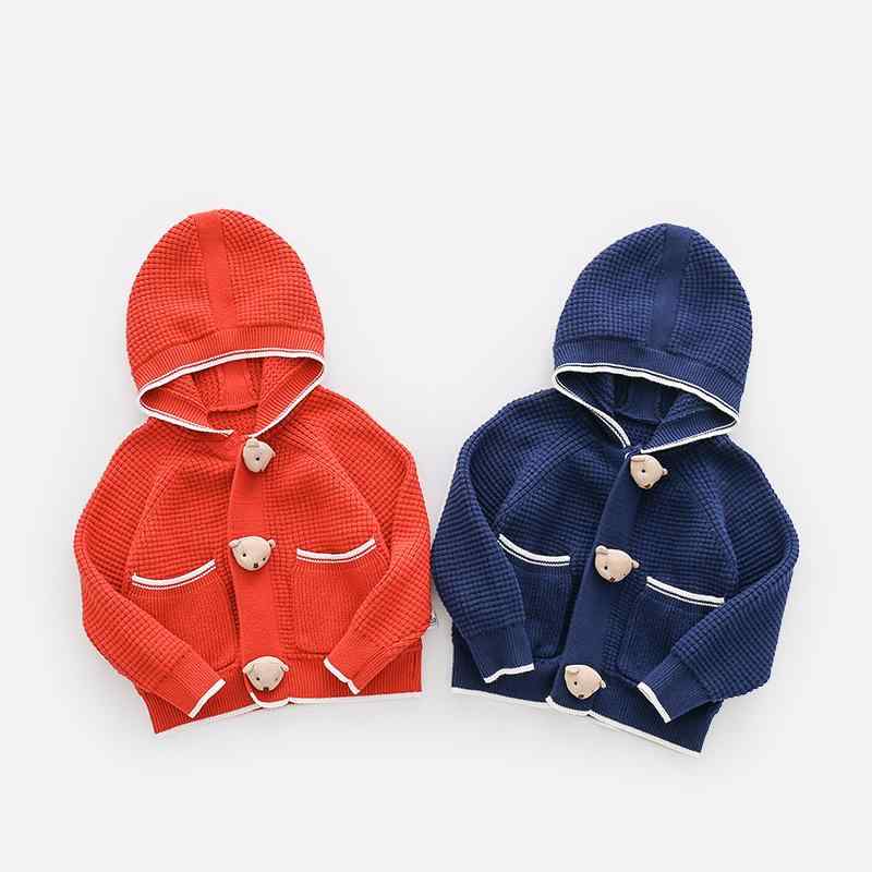 子供服 ニット カーディガン ベビー服 綿 フード付き 厚手 長袖 トップス アウター 紺色 大 লাল色 春秋..