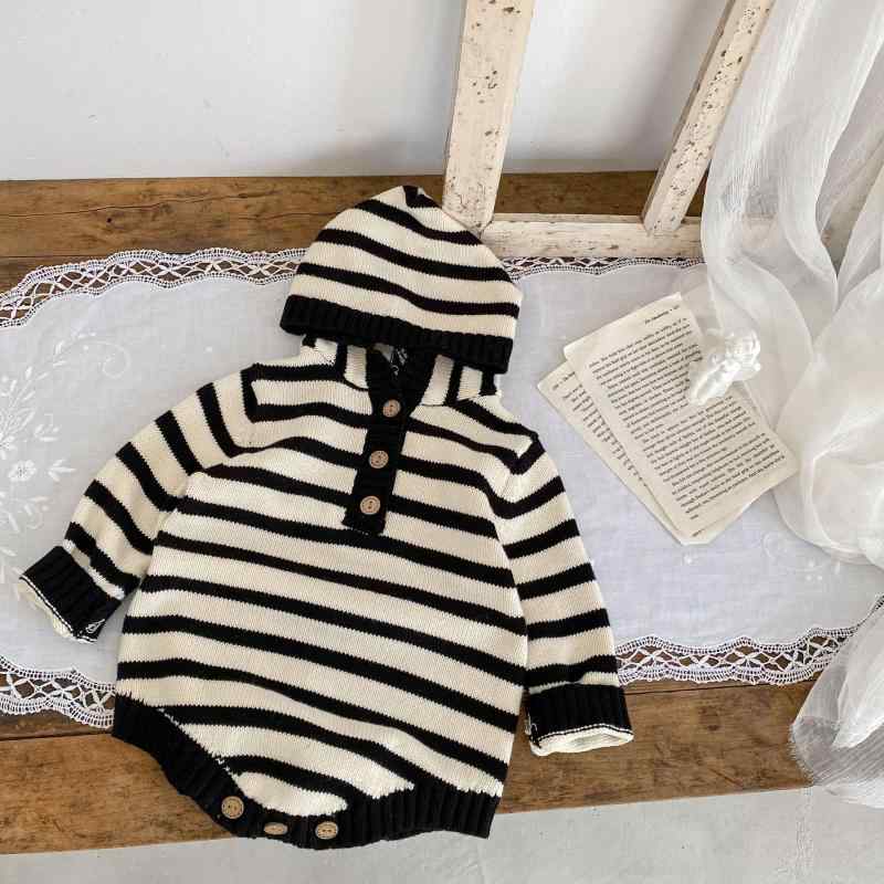 カバーオール ベビー服 女の子 ニット コットン ストライプ 長袖 ロンパース 春秋 かわいい 赤ちゃん 新生児