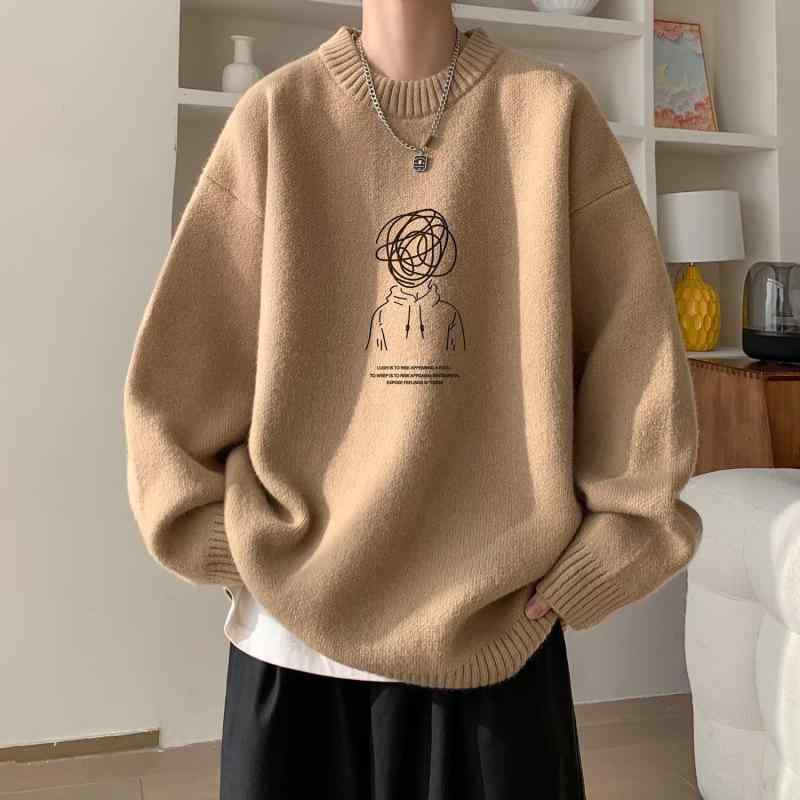 ニット メンズ 秋冬物 ニット プルオーバー セーター レトロ 配色 ゆったり リラックス カジュアル トップス 長袖 薄手 ホワイト ブラック ベージュ ブラウン レッド ネイビー