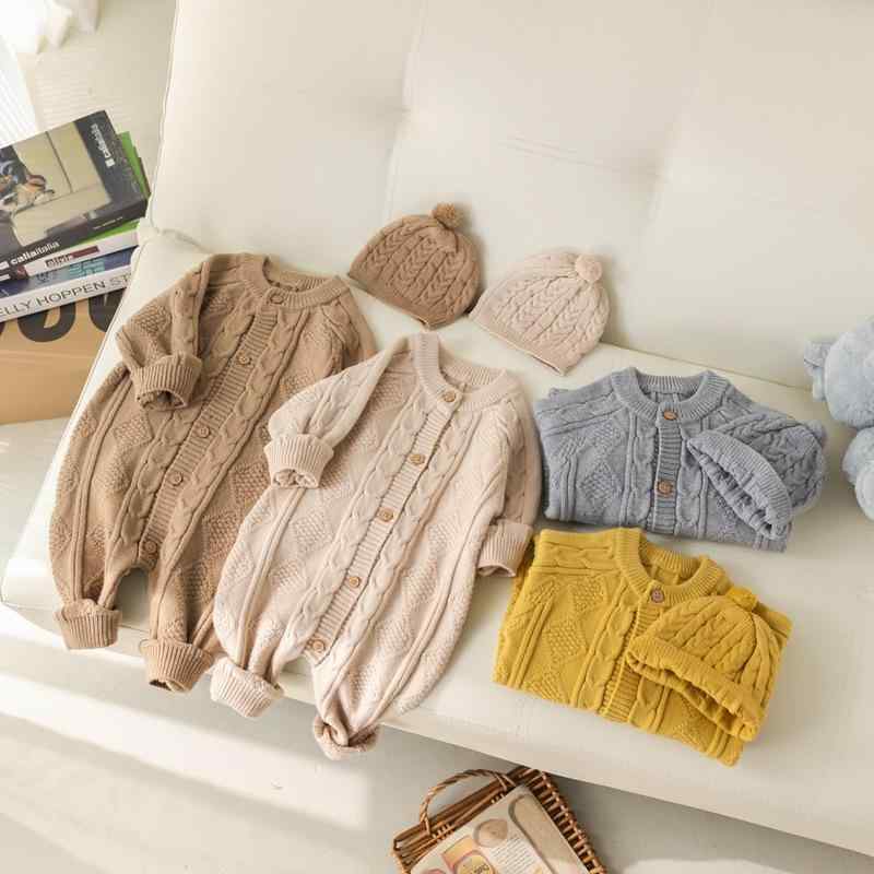 ベビー服 子供 ニットセーター セットアップ 長袖 ロンパース カバーオール かわいい 春秋 男女兼用 66cm 73cm 80cm 90cm