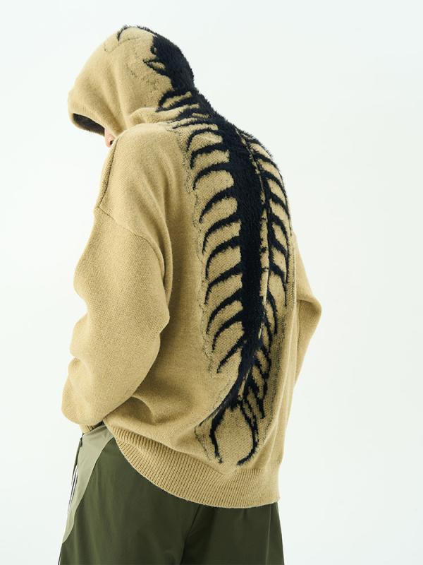 ニット メンズ パーカー ストリート カジュアル プルオーバー 杏色 黒 ポリエステル ゆったり 長袖 春秋