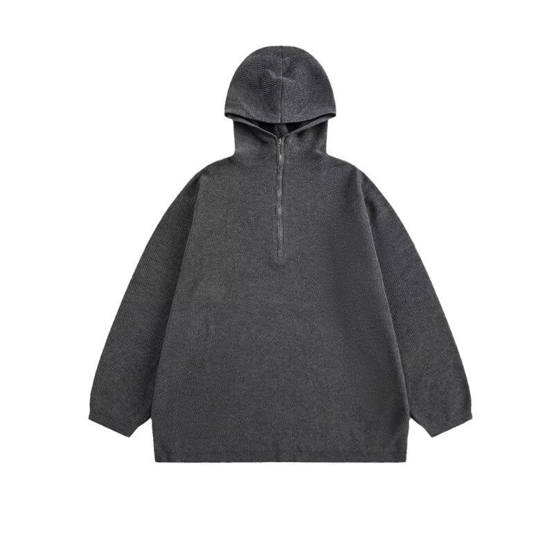 ニット メンズ ハーフジップ プルオーバー 秋冬 リラックスフィット カジュアル トップス 普段使い 部屋着 黒 グレー系