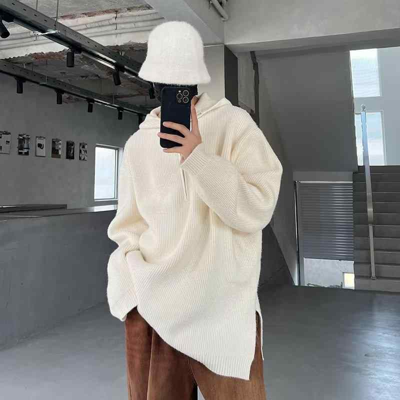 ニット メンズ ニットセーター パーカー 長袖 プルオーバー 秋冬 中国風 若者 リブ裾 グレー 黒 M L XL 2XL 3XL