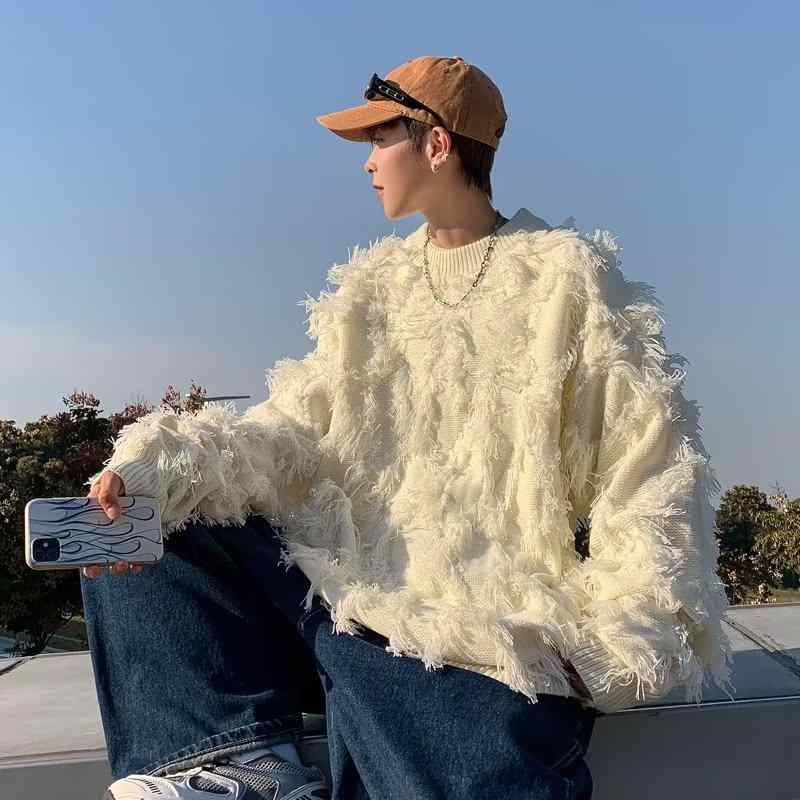 ニット メンズ ニットセーター ウール混紡 丸首 長袖 プルオーバー リブ 杏色 黒 M L XL XXL 春秋 18〜24歳 普段使い カジュアルスタイル:[{