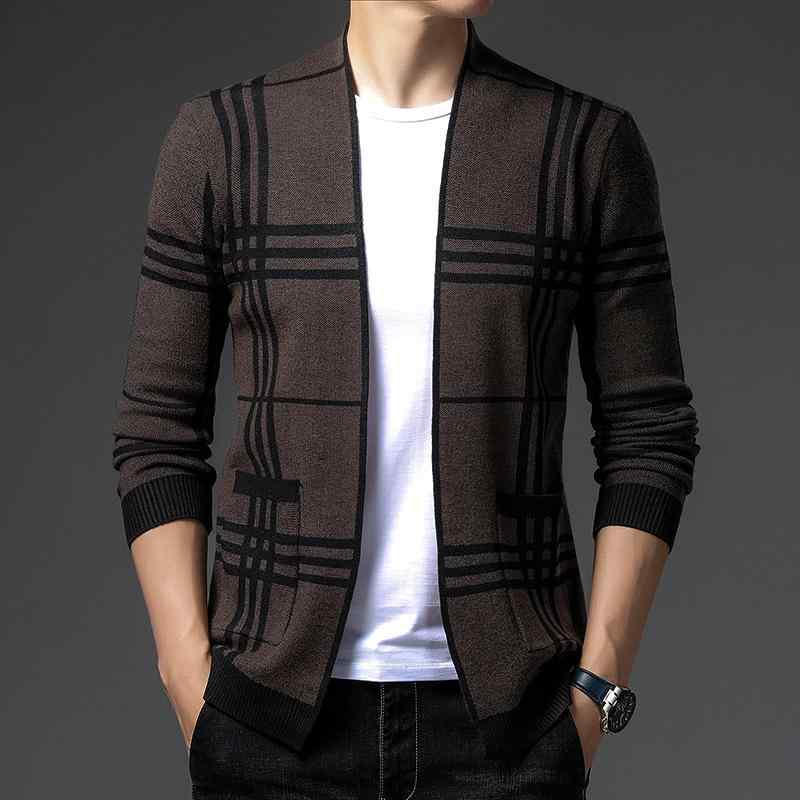 カーディガン メンズ 薄手 格子柄 ニット カジュアル トップス 長袖 春秋物 M L XL 2XL 3XL 4XL 黒 ブラック キャメル