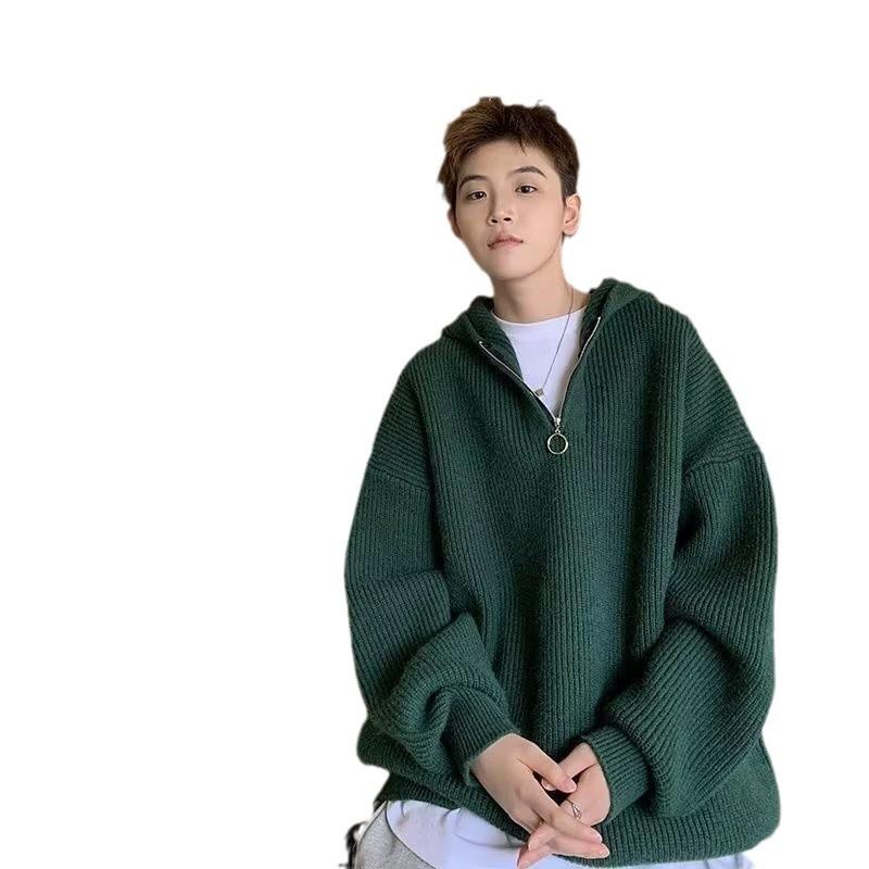 ニット メンズ パーカー 長袖 プルオーバー 秋冬 無地 ゆったり カジュアル トップス 普段使い リブ裾 ..