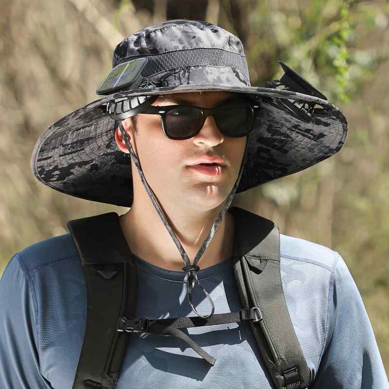 帽子 男性用 遮陽 登山用ハット 漁師帽 大きいツバ 扇風機付き ブラック ライトグレー ダークグレー カ..