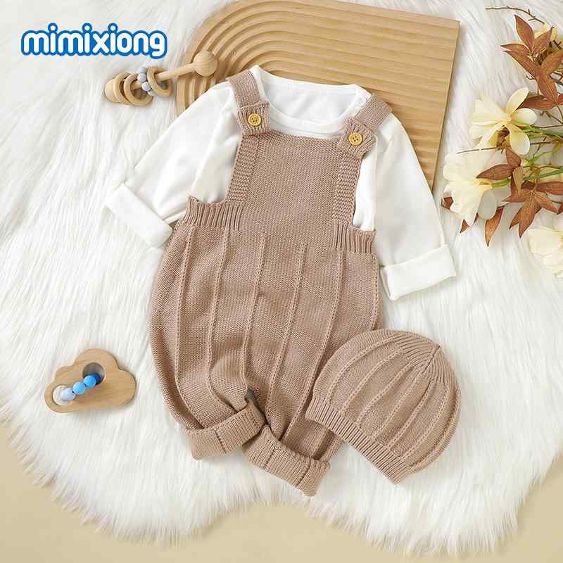 ロンパース ベビー服 ニット 無地 サロペット 春秋 夏 長袖 かわいい 普段使い 部屋着 ピンク系