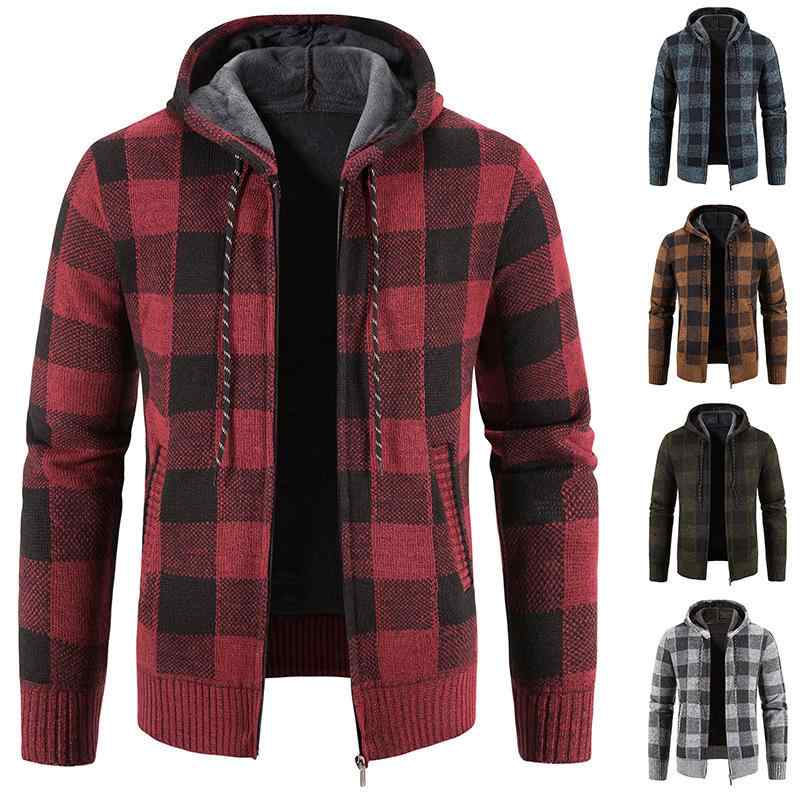 ニット メンズ カーディガン 裏起毛 長袖 パーカー 暖かい フード付き 杢調 無地 大判サイズ ゆったり カジュアル 秋冬 ポリエステル(x2)