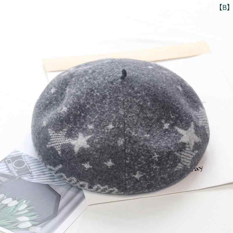 ベレー帽 レディース 秋冬 ウール 星柄 ジャカード ニット帽子 小物 小顔効果 防寒...