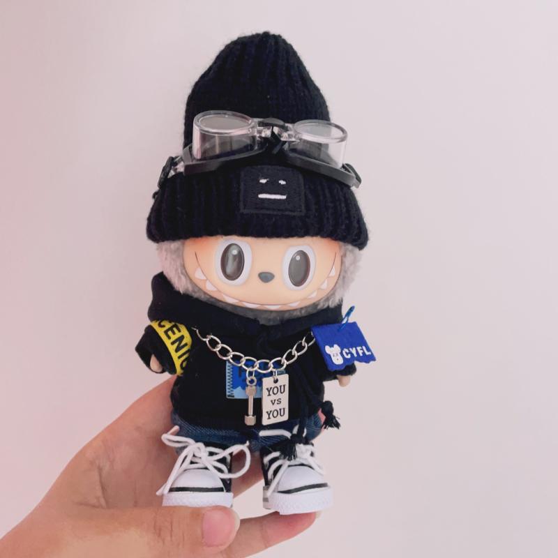 ドール 服 ぬいぐるみ用 服 黒 スウェット セットアップ 人形 着せ替え アクセサリー 帽子付き