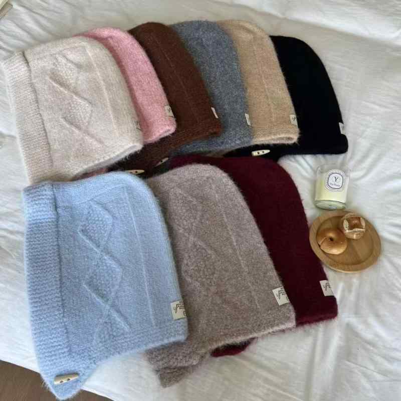 帽子 男女兼用 ラファ帽 牛角ボタン 秋冬 大頭 小顔効果 ベージュ ピンク系(x2)