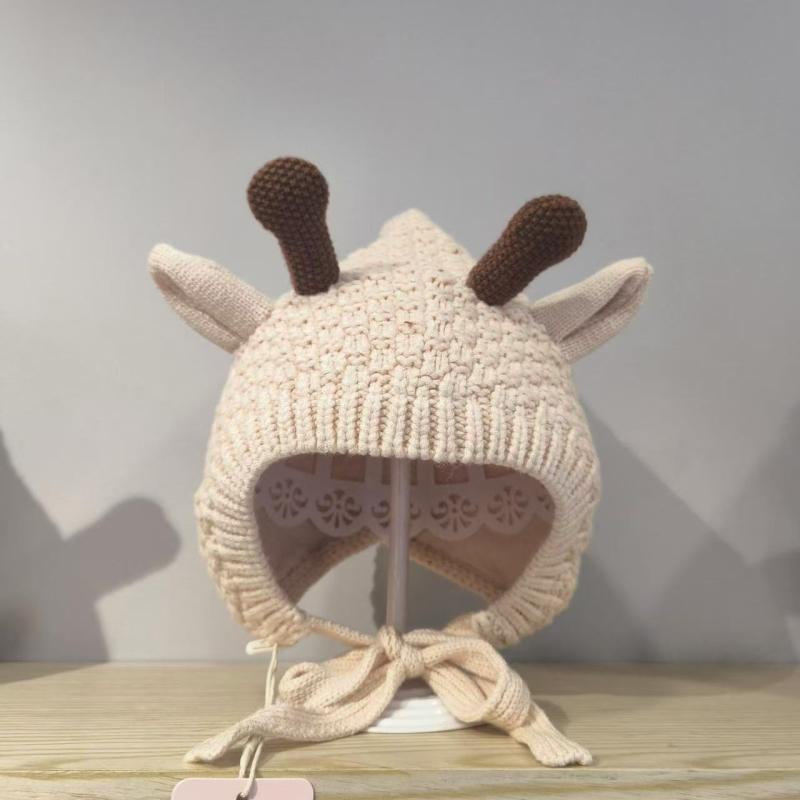 ニット帽 ベビー 子供用 秋冬 鹿の角 かわいい 防風 防寒 耳あて付き 帽子 1歳 2歳 ポリエステル