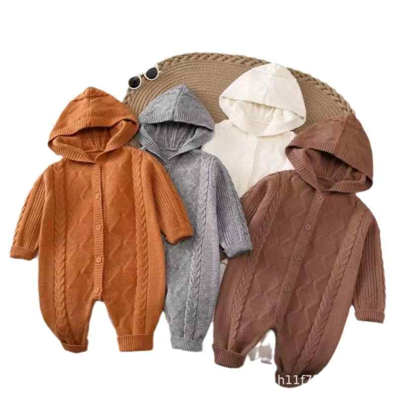 ベビー服 ロンパース 春秋冬 ニット 新生児 カバーオール セットアップ 無地 女の子 赤ちゃん カーディガン 長袖 帽子付き B類 包芯纱 伸縮性 普段使い かわいい 66 70 80 90(x4)