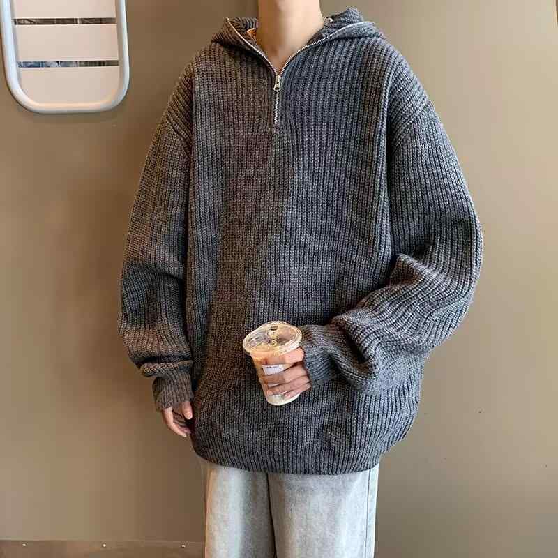 ニット メンズ ハーフジップ パーカー 秋冬 長袖 プルオーバー 港風 ゆったり カジュアル トップス カ..