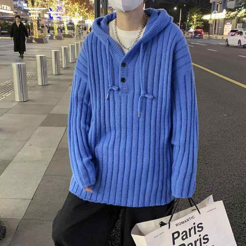 ニット メンズ パーカー 秋冬 長袖 プルオーバー 無地 ゆったり カジュアル トップス 普段使い 部屋着