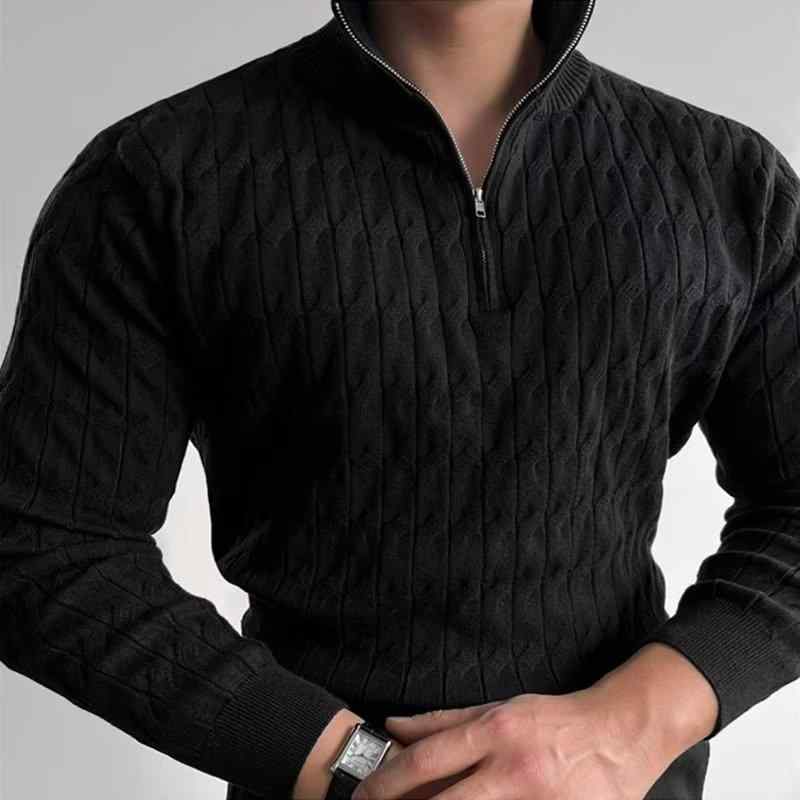 ニット メンズ ニットトップス ハーフハイネック 長袖 プルオーバー 無地 コットン 普段使い シンプル カジュアル スタイル 白 黒