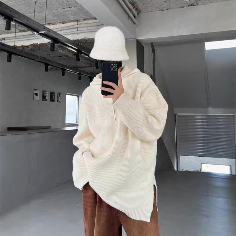 ニット メンズ 男性用 長袖 秋冬 フード付き プルオーバー ゆったり 無地 カジュアル トップス M L XL ..