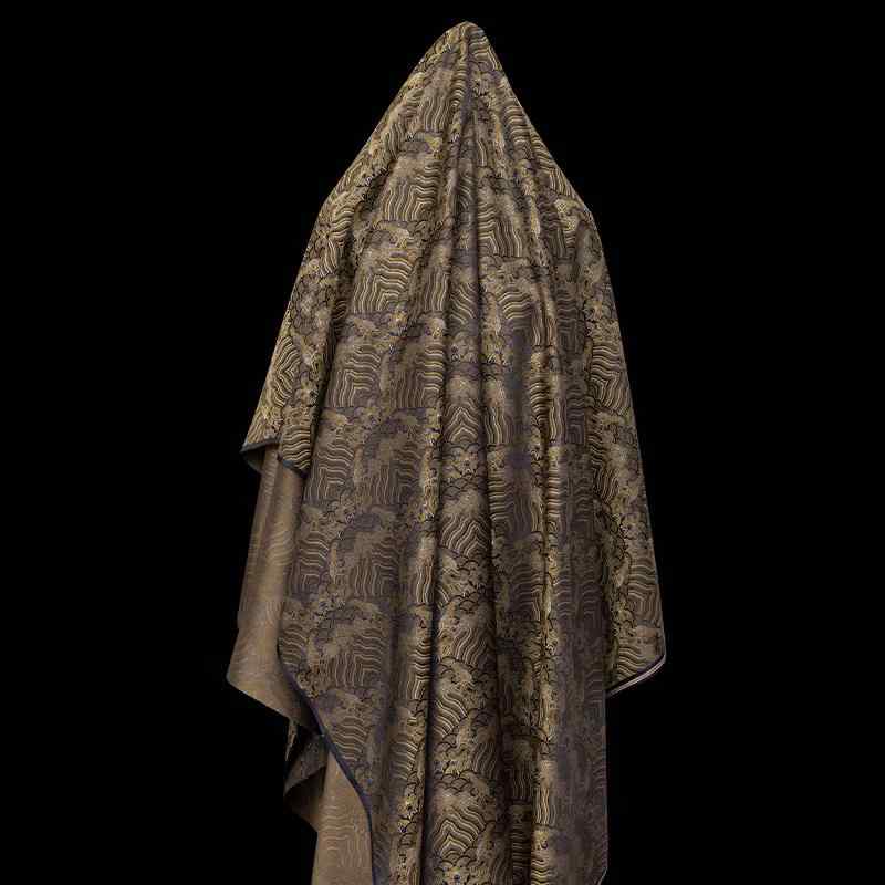 綿服 布 生地 ジャカード 海波 織 錦緞 ダウン ベスト ジャケット チャイナドレス 服装 デザイナー 黒金 黒金緑 白底青 緑赤 ピンク青 白 ブラック