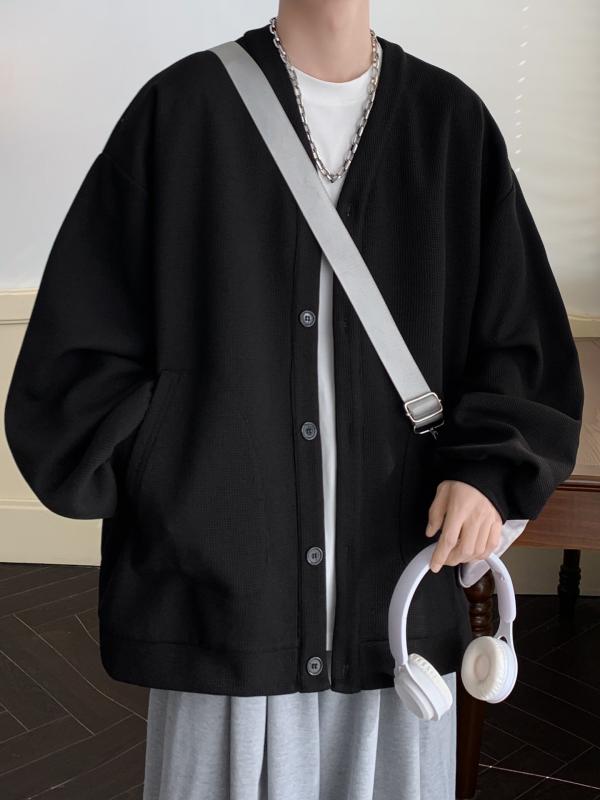 ジャケット メンズ 男性用 ニットカーディガン 春秋 カジュアル 襟付き ポリエステル 無地 黒 ブラック グレー ライトアウター