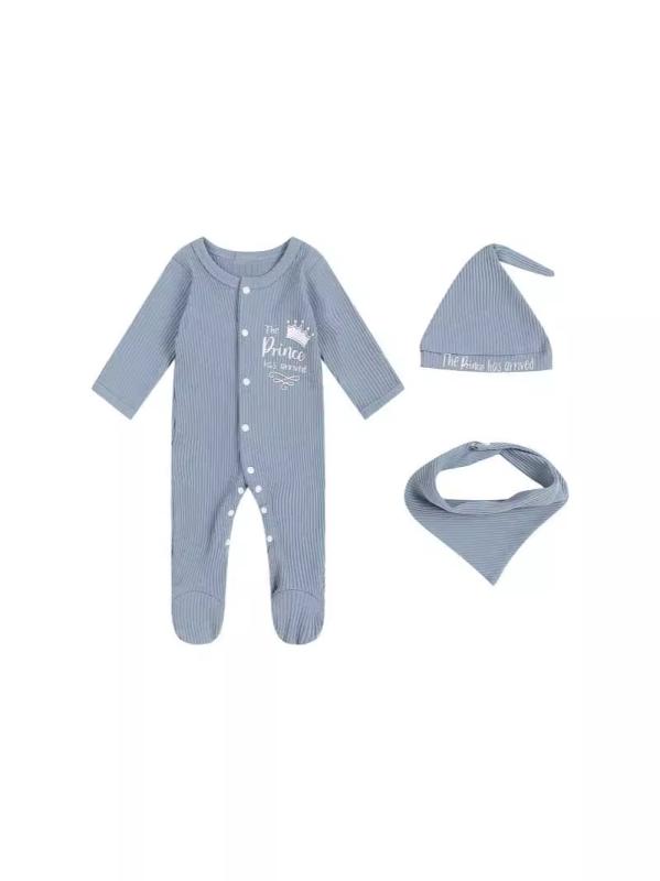 ベビー服 新生児 長袖 ロンパース 帽子 スタイ 3点セット コットン 春秋 男の子 0歳 1歳 80cm セットア..